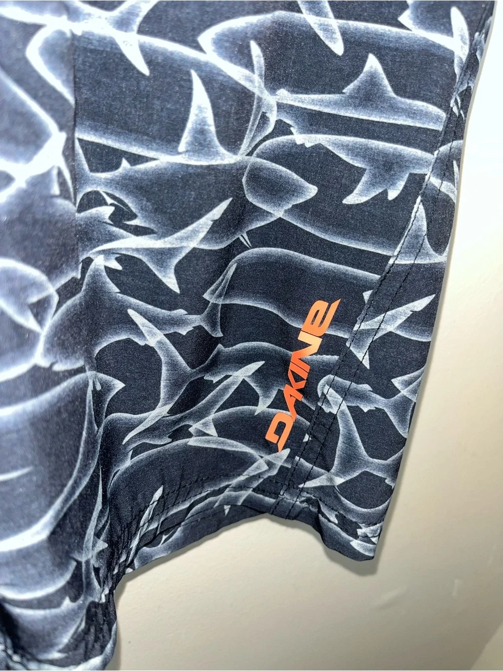 Dakine Boys Shark Print Swim Shorts Gray Orange Size S EUC Swim Trunks Pool